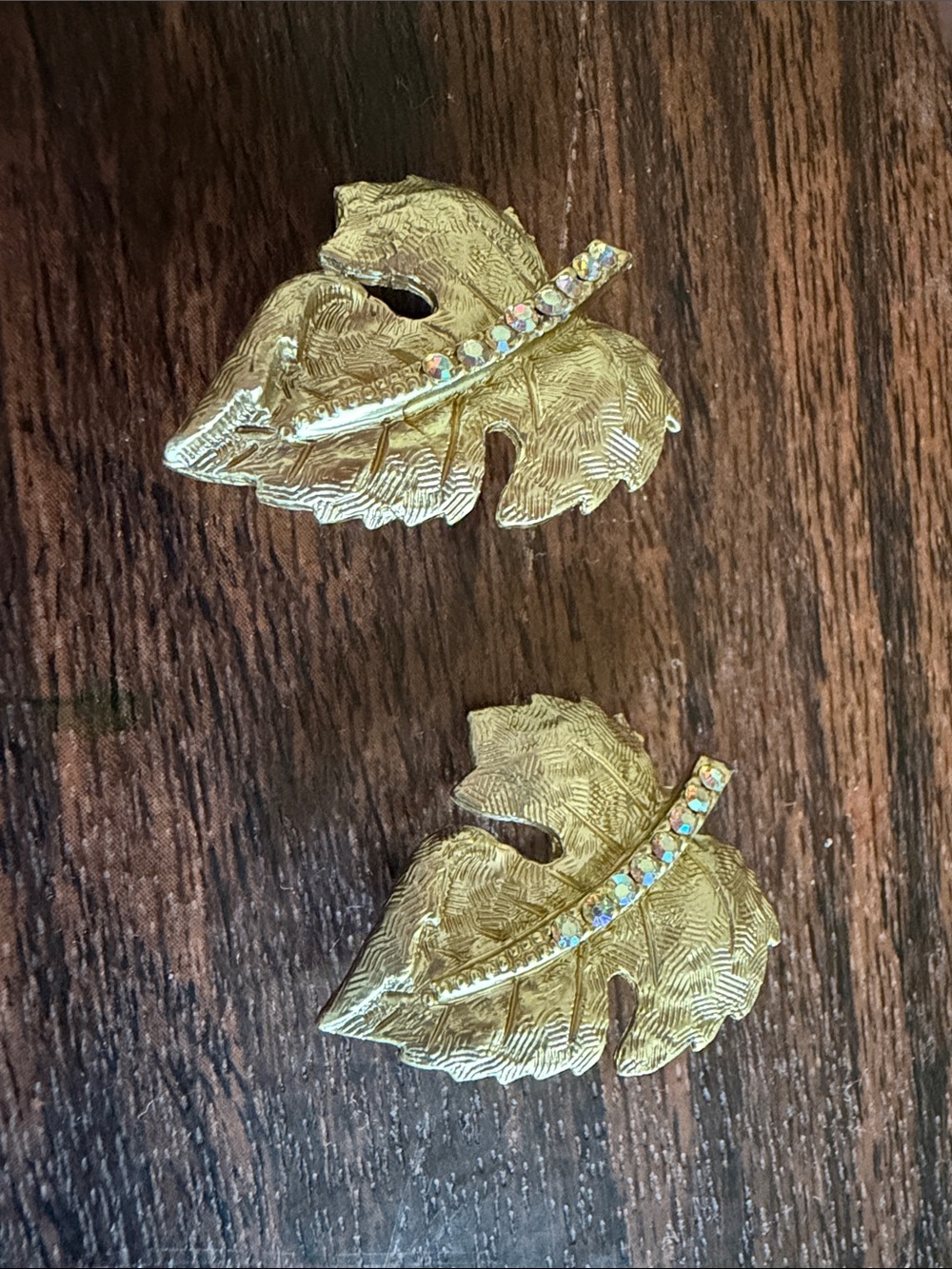 Gold Leaf Crystal vintage Accent Women's Brooches